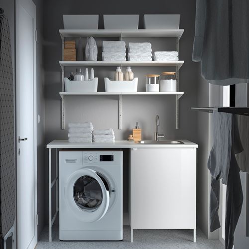 IKEA - ENHET, cabinet combination for laundry room and bathroom, white-high gloss white, 139x63.5x87.5 cm