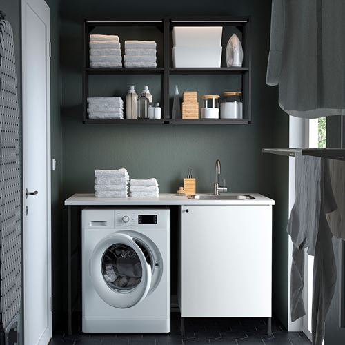 IKEA - ENHET, cabinet combination for laundry room and bathroom, white/anthracite, 139x63.5x87.5 cm