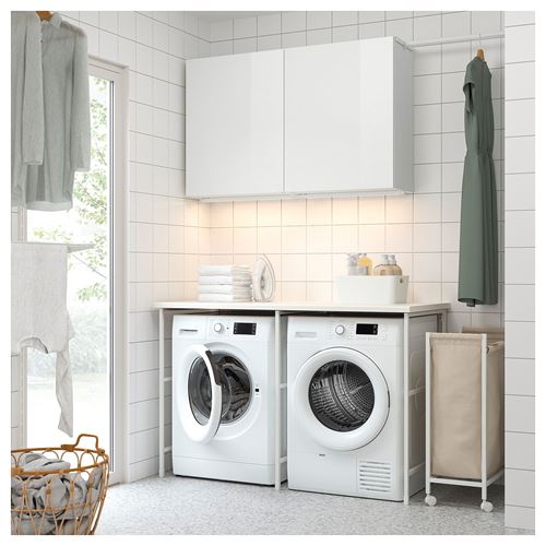 IKEA - ENHET, shelving combination for laundry room and bathroom, white-high gloss white, 139x63.5 cm