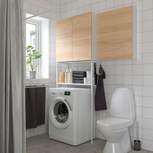 IKEA - ENHET, shelving combination for laundry room and bathroom, white-oak look, 140x32x204 cm