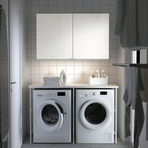 IKEA - ENHET, shelving combination for laundry room and bathroom, white-high gloss white, 139x63.5x90.5 cm