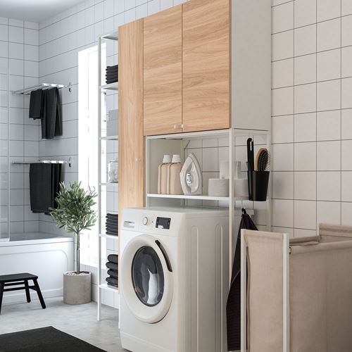 IKEA - ENHET, shelving combination for laundry room and bathroom, white-oak look, 140x32x204 cm