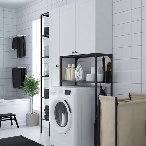 IKEA - ENHET, shelving combination for laundry room and bathroom, white/anthracite, 140x32x204 cm