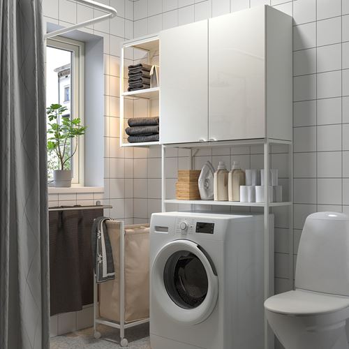 IKEA - ENHET, shelving combination for laundry room and bathroom, white-high gloss white, 120x32x204 cm