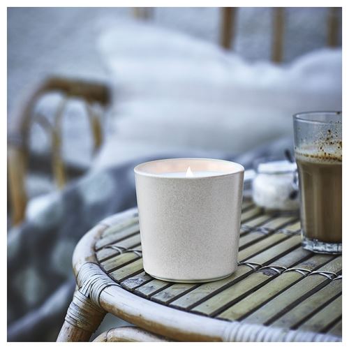 IKEA - JAMLIK, scented candle in pot, light beige, 50 hr