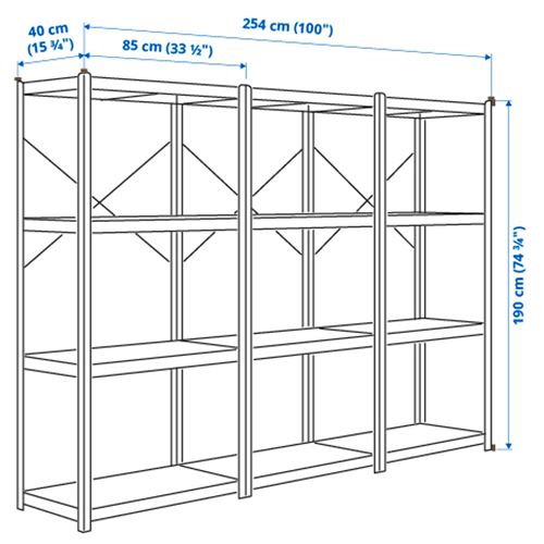 IKEA - BROR, raf ünitesi, siyah, 254x40x190 cm