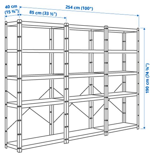 IKEA - BROR, shelving unit, white, 254x40x190 cm