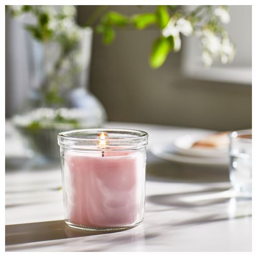 IKEA - LUGNARE, scented candle in cup, pink, 40 hr