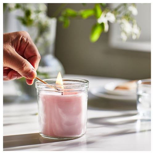 IKEA - LUGNARE, scented candle in cup, pink, 40 hr