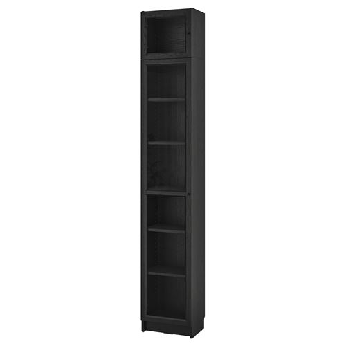 IKEA - BILLY, bookcase with glass door, Black oak effect, 40x30x237 cm