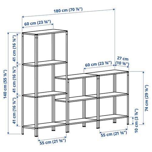 IKEA - HYLLIS, dış mekan raf ünitesi, gri, 180x27x74-140 cm