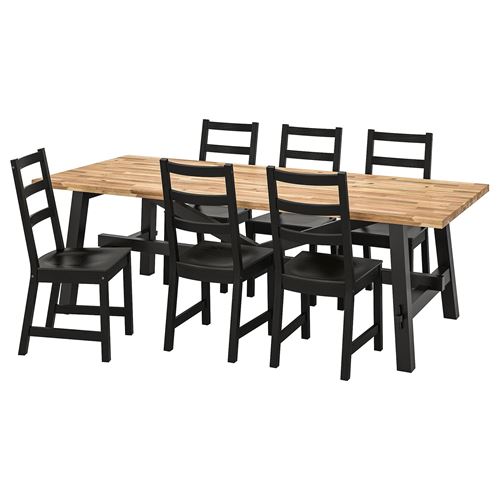 IKEA - SKOGSTA/NORDVIKEN, dining set, acacia/black, 6 chairs