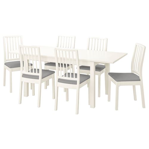 IKEA - LANEBERG/EKEDALEN, dining set, white/grey, 6 chairs