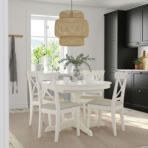 IKEA - INGATORP/INGOLF, dining set, white-Hallarp beige, 4 chairs