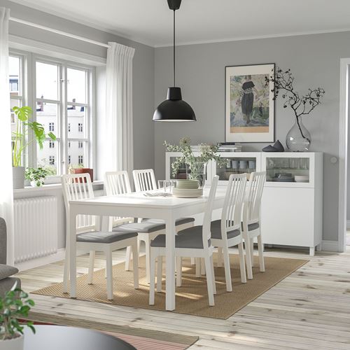 IKEA - EKEDALEN, dining set, white/grey, 6 chairs