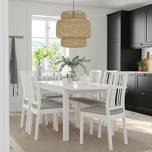 IKEA - LANEBERG/EKEDALEN, dining set, white/grey, 6 chairs