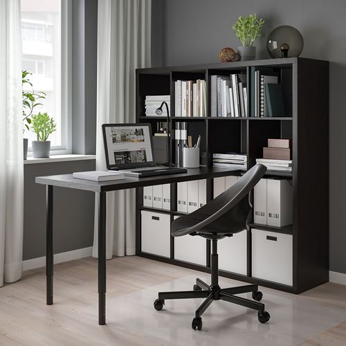 IKEA - LAGKAPTEN/KALLAX, desk with bookshelf, black-brown/black