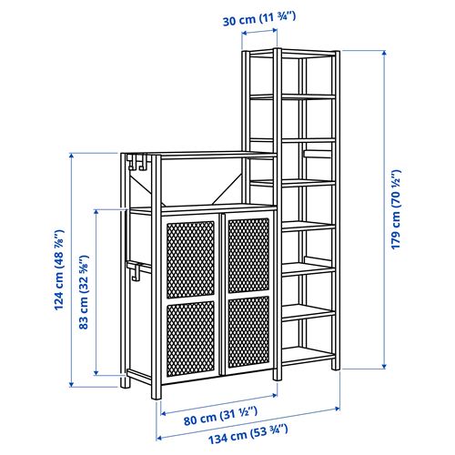 IKEA - IVAR, shelving unit with cabinet, pine/white, 134x30x179 cm