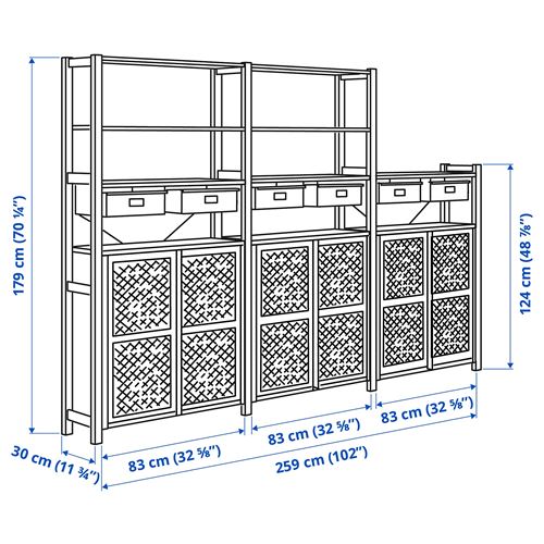 IKEA - IVAR, dolaplı raf ünitesi, çam-beyaz, 259x30x179 cm
