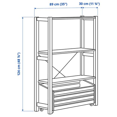 IKEA - IVAR, saklama kutulu raf ünitesi, çam, 89x30x124 cm