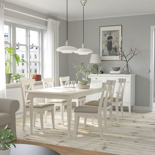 IKEA - INGATORP/INGOLF, dining set, white-Hallarp beige, 6 chairs