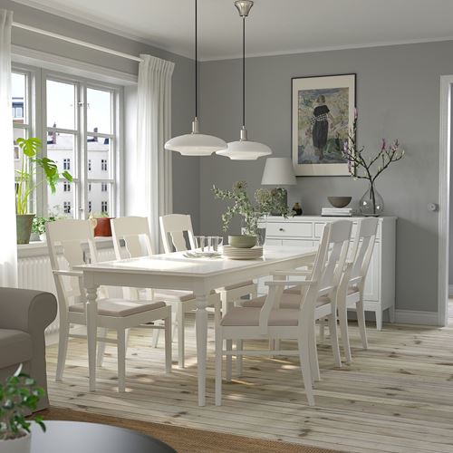 IKEA - INGATORP, yemek masası takımı, beyaz-nordvalla bej, 6 sandalyeli
