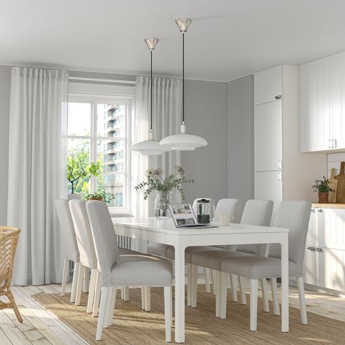 IKEA - EKEDALEN/BERGMUND, dining set, white/Orrsta light grey, 8 chairs