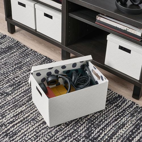 IKEA - TJENA, kapaklı kutu, beyaz-bej, 25x35x20 cm