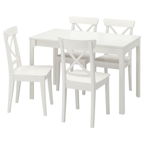 IKEA - EKEDALEN/INGOLF, kitchen table set, white, 4 chairs