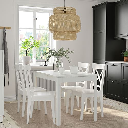 IKEA - EKEDALEN/INGOLF, kitchen table set, white, 4 chairs