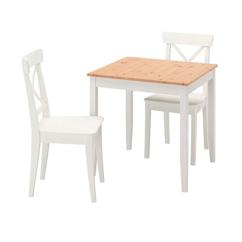 IKEA - LERHAMN/INGOLF, mutfak masası takımı, açık antika vernik-beyaz vernik, 2 sandalyeli