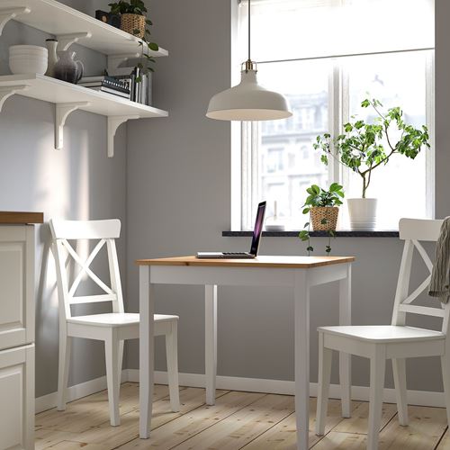 IKEA - LERHAMN/INGOLF, mutfak masası takımı, açık antika vernik-beyaz vernik, 2 sandalyeli