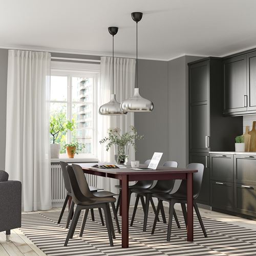IKEA - STRANDTORP/ODGER, yemek masası takımı, kahverengi-antrasit, 6 sandalyeli
