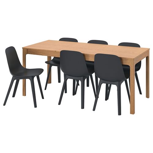 IKEA - EKEDALEN/ODGER, dining set, oak/antrachite, 6 chairs