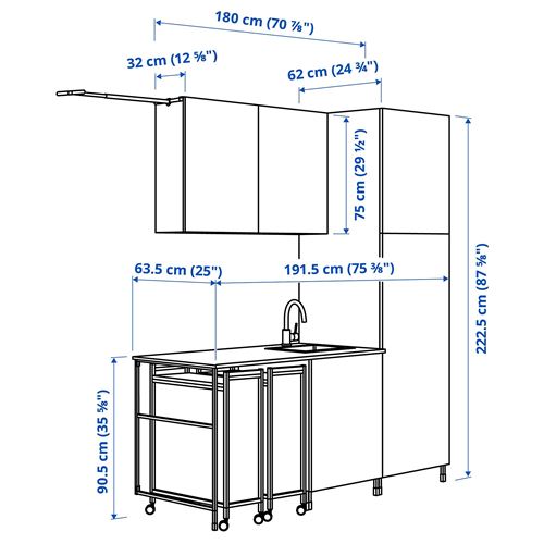 IKEA - ENHET, cabinet combination for laundry room and bathroom, white-high gloss white, 190x63.5x222.5 cm