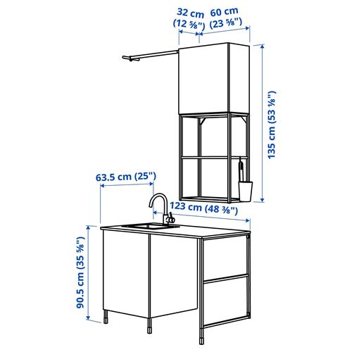 IKEA - ENHET, cabinet combination for laundry room and bathroom, white, 139x63.5x87.5 cm