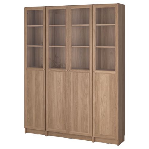 IKEA - BILLY, bookcase with glass/panel doors, oak effect, 160x202 cm