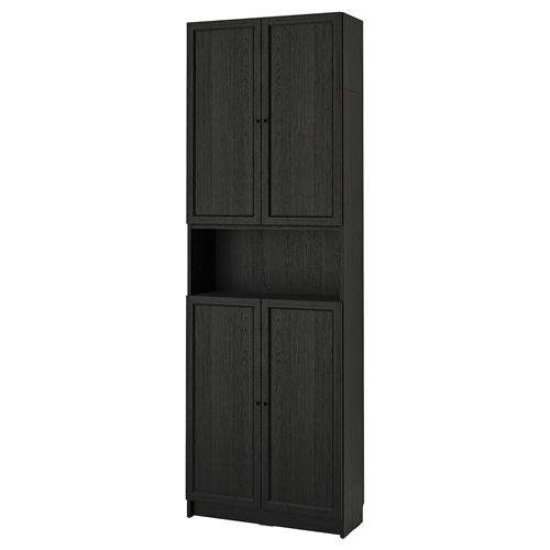 IKEA - BILLY, bookcase with door, Black oak effect, 80x30x237 cm