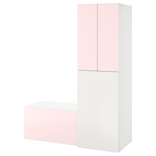 IKEA - SMASTAD, çocuk dolap kombinasyonu, beyaz-uçuk pembe, 150x57x196 cm