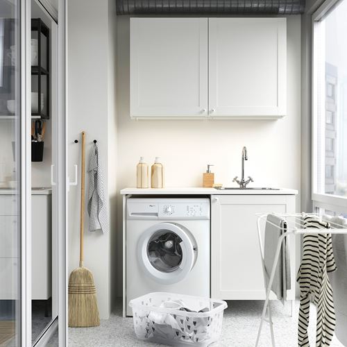 IKEA - ENHET, cabinet combination for laundry room and bathroom, white-white frame, 139x63.5x87.5 cm