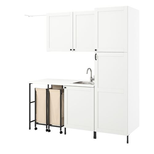 IKEA - ENHET, çamaşır odası ve banyo için dolap kombinasyonu, antrasit-beyaz, 190x63.5x222.5 cm