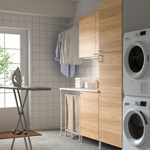 IKEA - ENHET, cabinet combination for laundry room and bathroom, white-oak look, 190x63.5x222.5 cm