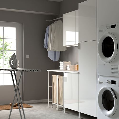 IKEA - ENHET, cabinet combination for laundry room and bathroom, white-high gloss white, 190x63.5x222.5 cm