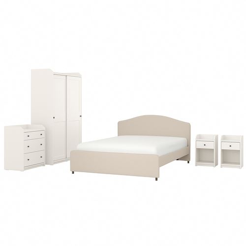 IKEA - HAUGA, bedroom furniture combination, lofallet beige-white, 140x200 cm
