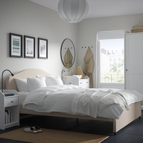 IKEA - HAUGA, bedroom furniture combination, lofallet beige-white, 140x200 cm