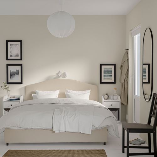 IKEA - HAUGA, yatak odası seti, lofallet bej-beyaz, 160x200 cm