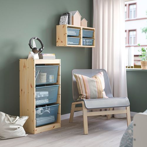 IKEA - TROFAST, storage-unit, pine/grey-blue, 44x30x91 cm