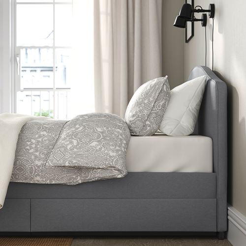 IKEA - HAUGA, double bed base, vissle grey, 160x200 cm