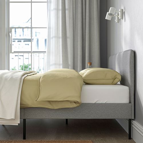 IKEA - SLATTUM, double bed, knisa light grey, 140x200 cm