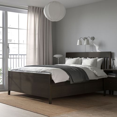 IKEA - IDANAS/LURÖY, double bed base, blackbrown, 140x200 cm